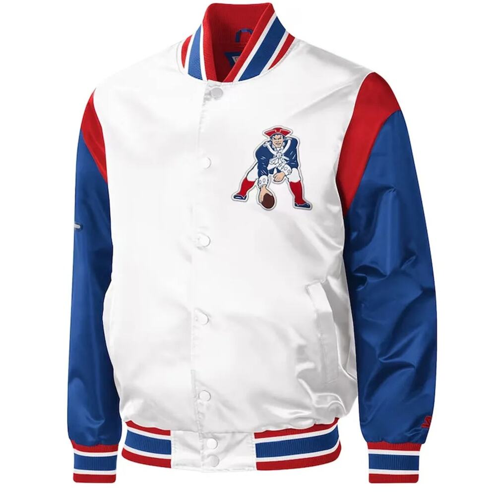 STARTER Patriots Throwback Warm Up Jacket Pitch Varsity White Satin Sz L $195